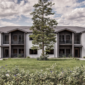 Contemporary apartment plan featuring 12 units in a two-story layout, designed for modern and eco-conscious living.